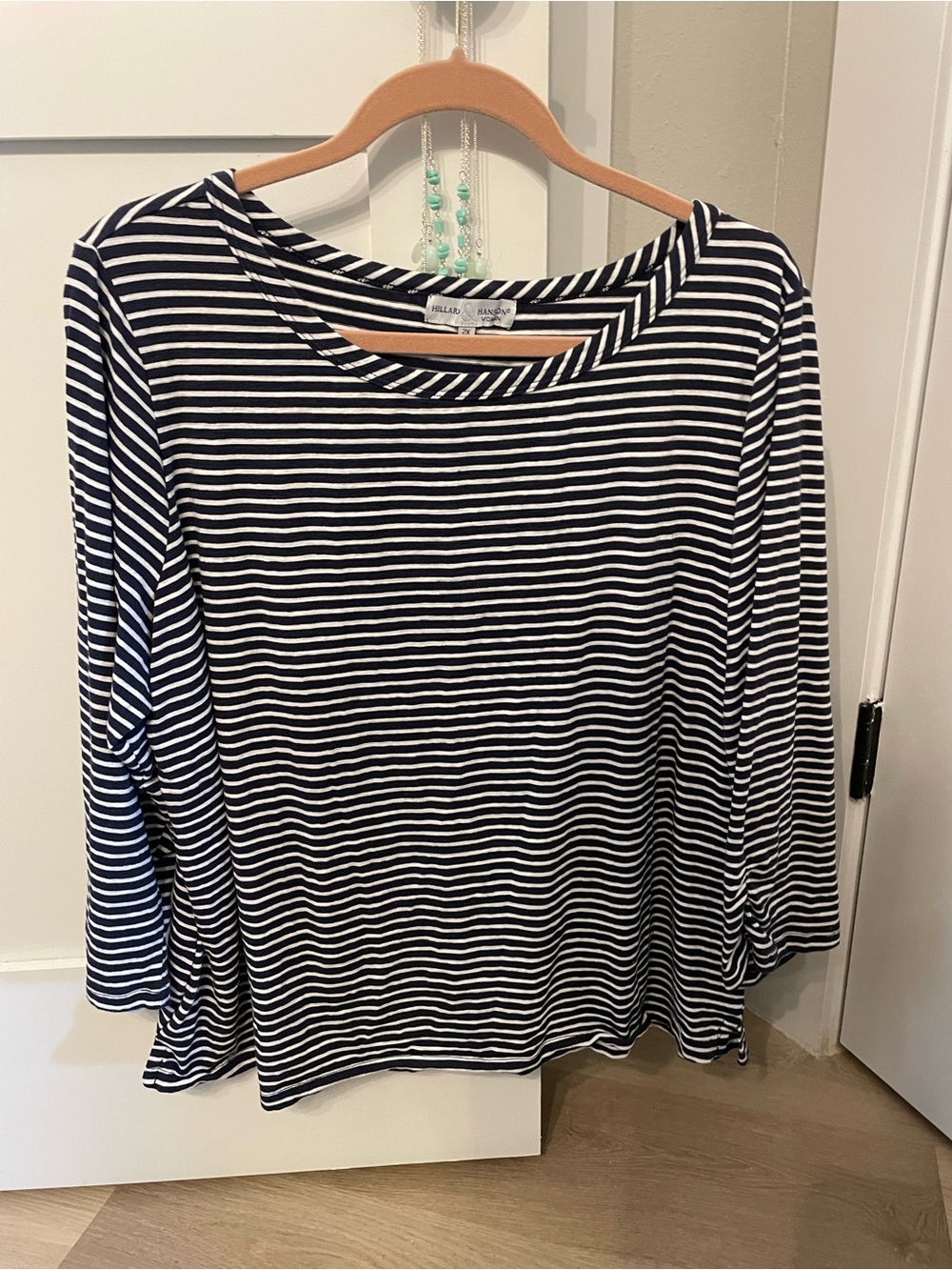 Hillard & Hanson Navy and White Striped Women's Boatneck Top - 2X
